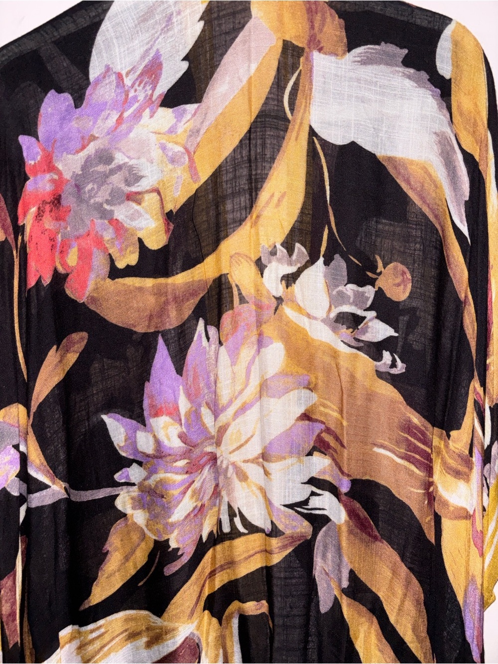 Floral Black & Yellow Lightweight Kimono, NWT - Picture 6 of 11